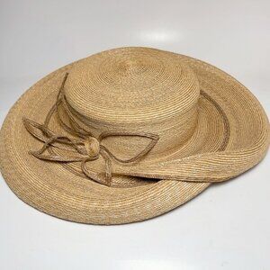 Mayser Germany Womens Medium  Elegant Large Brim Straw Handmade Natural Tan Hat